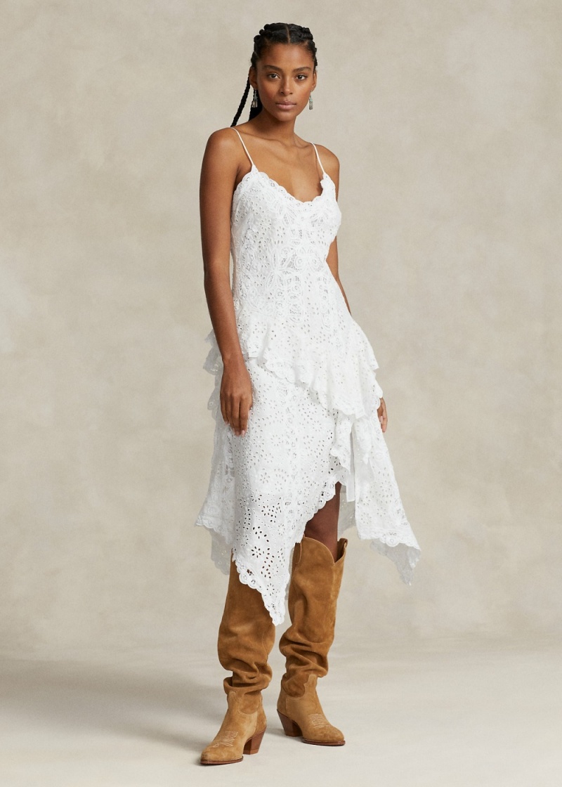 Vestido Asymmetrical Battenberg-Encaje Linen Mujer Blancos | MGIX28679 - vista 1
