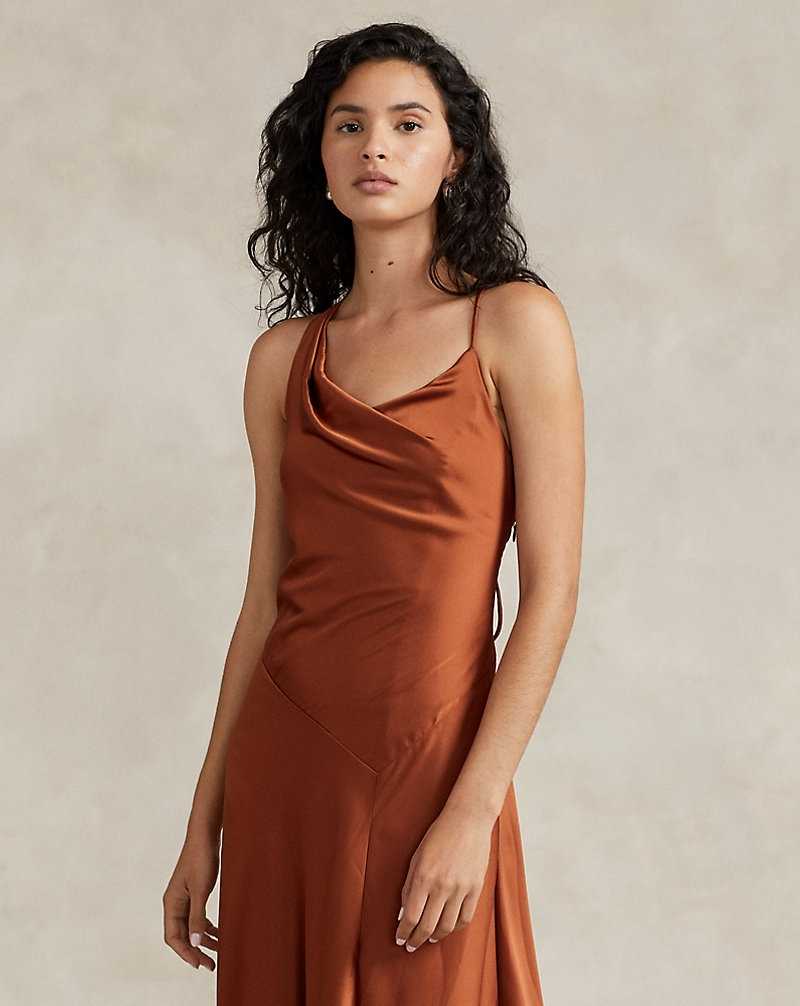Vestido Ralph Lauren Asymmetrical Satin Cowlneck Gown Mujer Holiday Rust | MKCVQFO-85 - vista 3