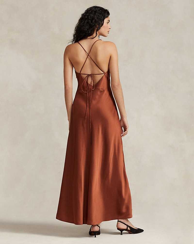 Vestido Ralph Lauren Asymmetrical Satin Cowlneck Gown Mujer Holiday Rust | MKCVQFO-85 - vista 4