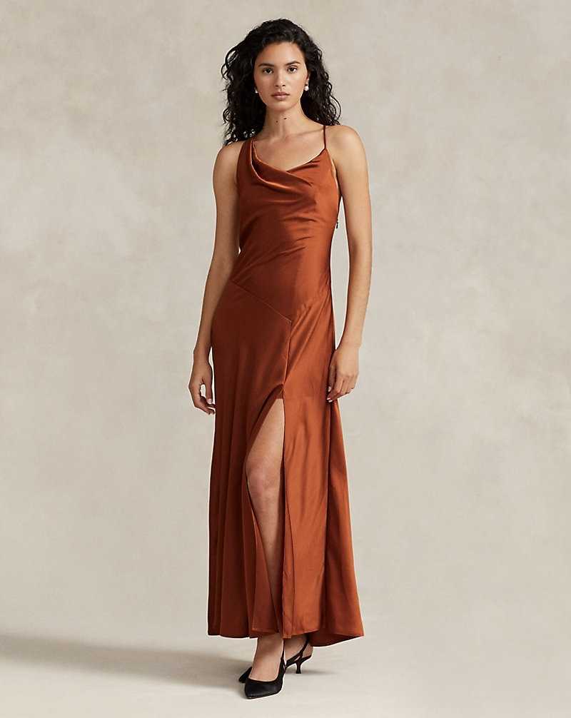 Vestido Ralph Lauren Asymmetrical Satin Cowlneck Gown Mujer Holiday Rust | MKCVQFO-85 - vista 1