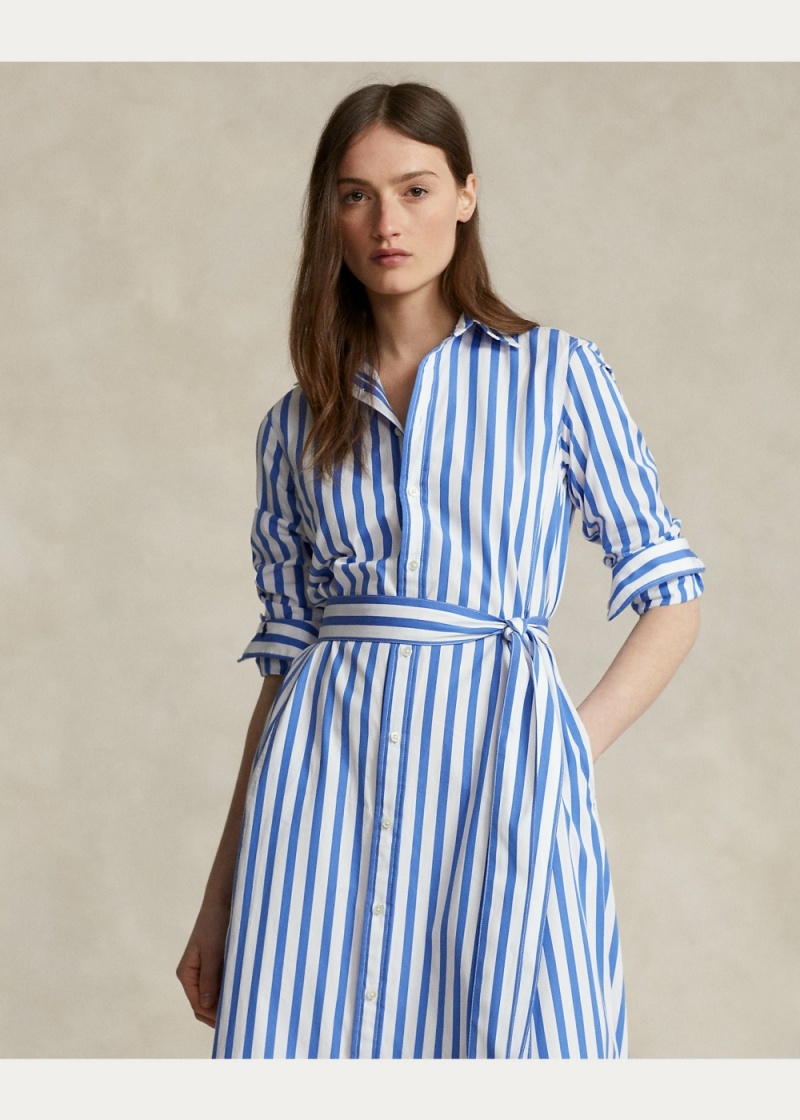 Vestido Belted A Rayas Algodon Shirtdress Mujer Azules | FBMP17962 - vista 3