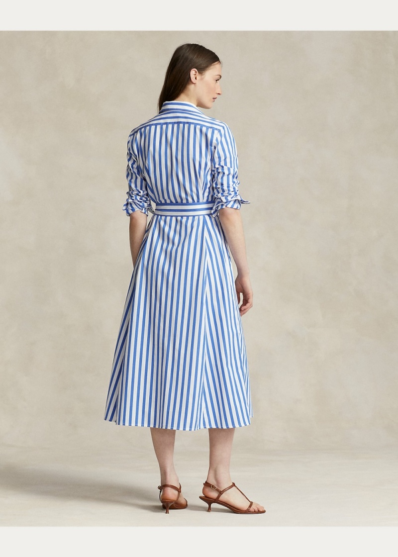 Vestido Belted A Rayas Algodon Shirtdress Mujer Azules | FBMP17962 - vista 4