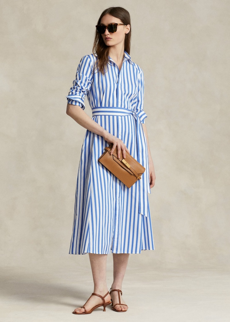 Vestido Belted A Rayas Algodon Shirtdress Mujer Azules | FBMP17962 - vista 1