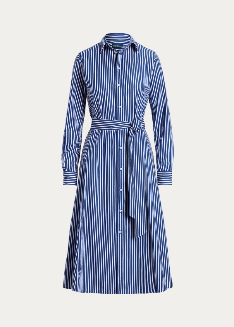 Vestido Belted A Rayas Algodon Shirtdress Mujer Blancos | FPQY75439 - vista 2
