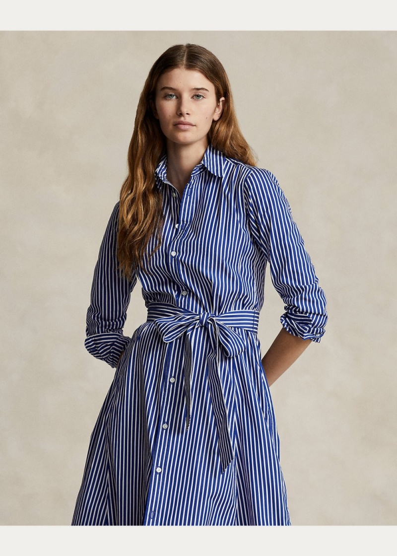 Vestido Belted A Rayas Algodon Shirtdress Mujer Blancos | FPQY75439 - vista 3