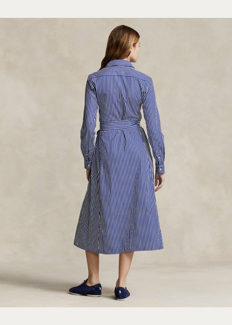 Vestido Belted A Rayas Algodon Shirtdress Mujer Blancos | FPQY75439 - vista 4