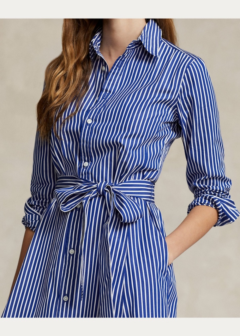 Vestido Belted A Rayas Algodon Shirtdress Mujer Blancos | FPQY75439 - vista 5