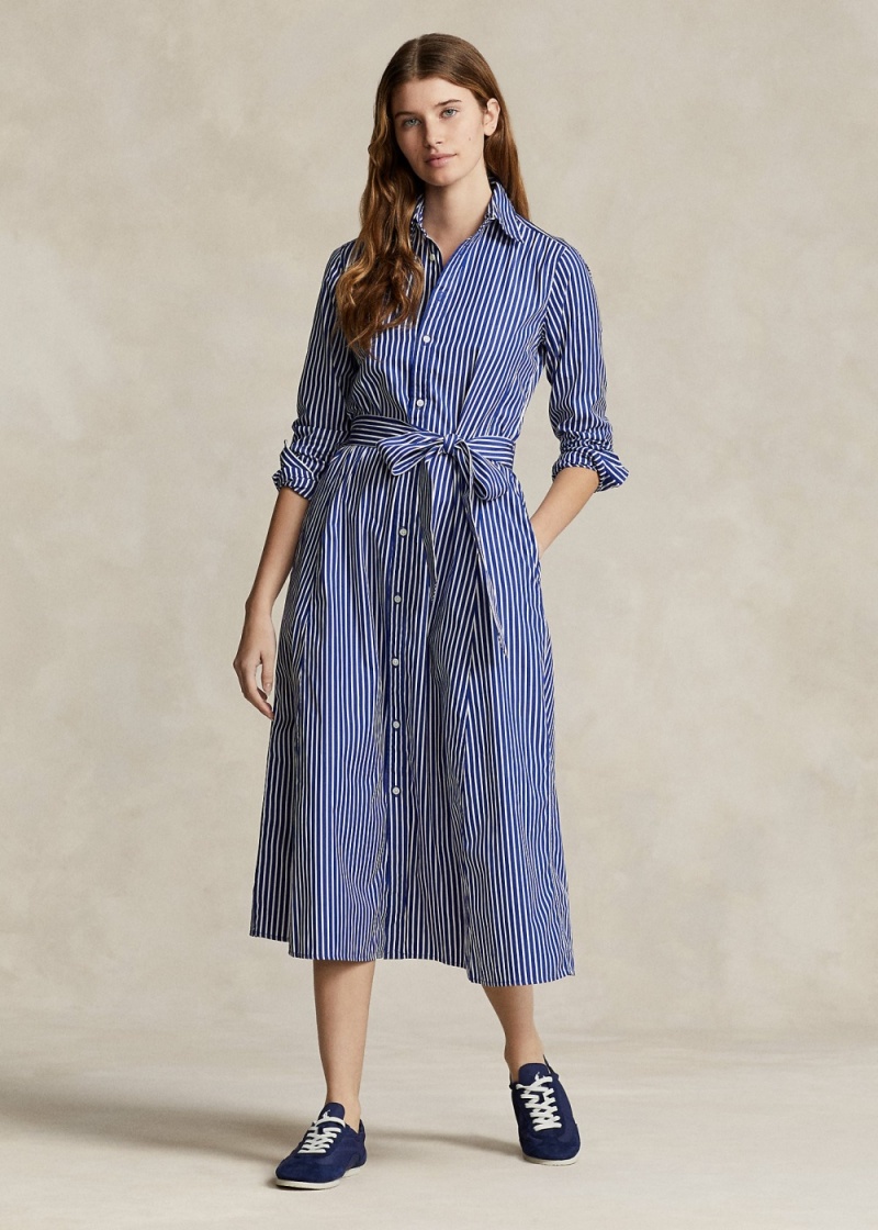 Vestido Belted A Rayas Algodon Shirtdress Mujer Blancos | FPQY75439 - vista 1