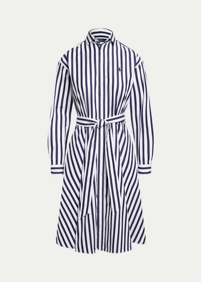 Vestido Belted A Rayas Algodon Shirtdress Mujer Blancos | YOLU36098 - vista 2