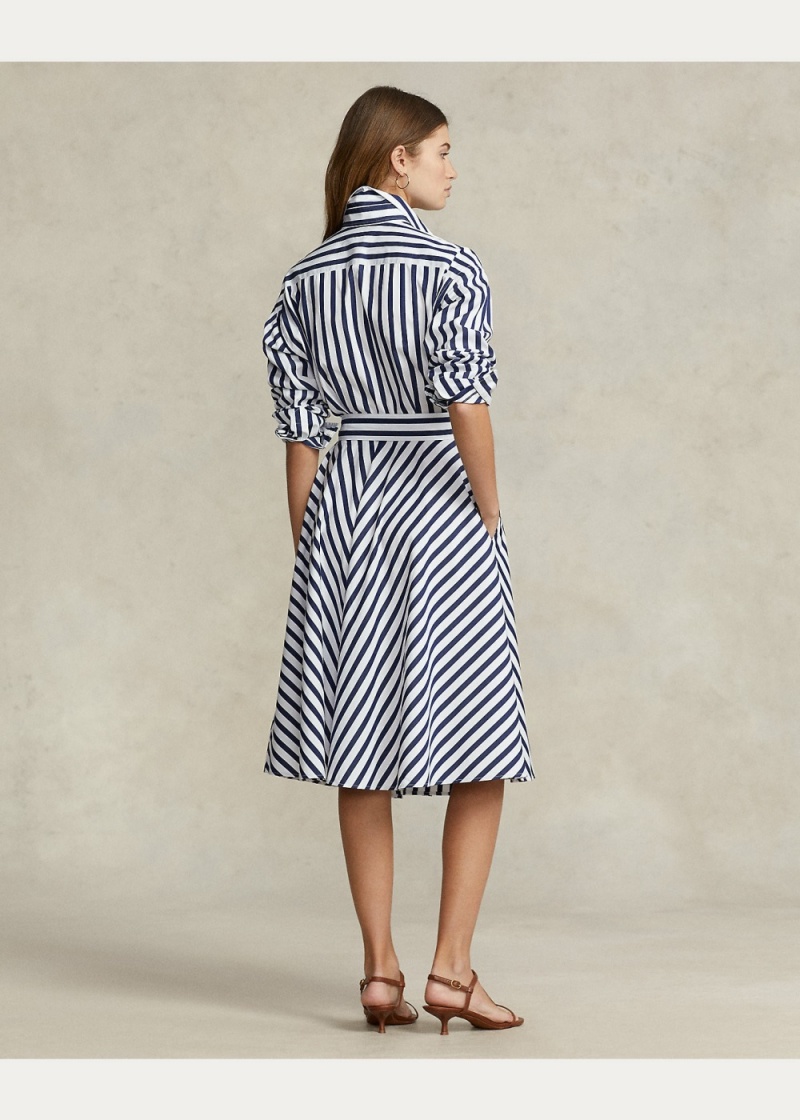 Vestido Belted A Rayas Algodon Shirtdress Mujer Blancos | YOLU36098 - vista 4