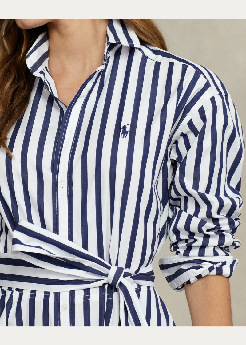 Vestido Belted A Rayas Algodon Shirtdress Mujer Blancos | YOLU36098 - vista 5