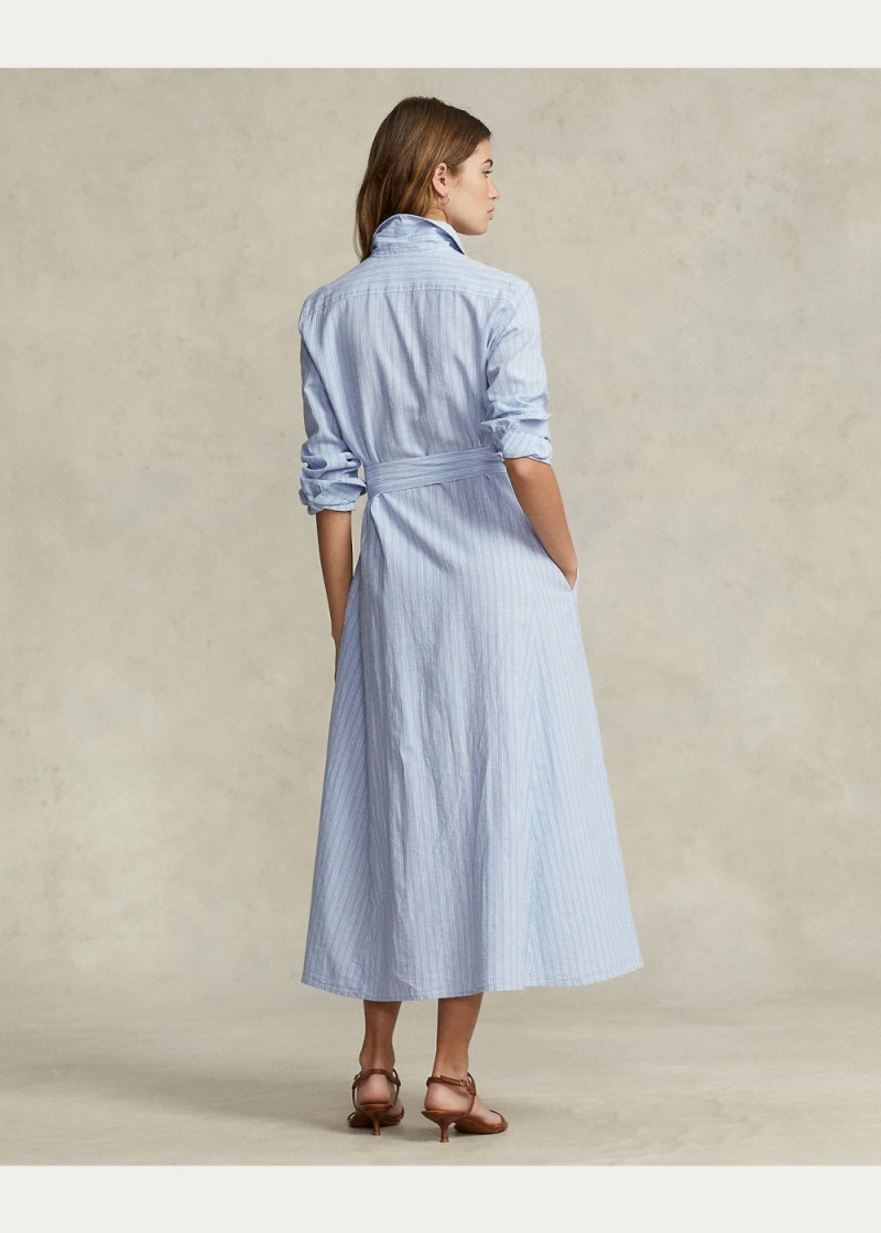 Vestido Belted A Rayas Linen-Algodon Shirtdress Mujer Marrom | HIQO16042 - vista 3