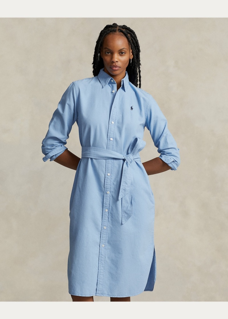 Vestido Belted Algodon Oxford Shirtdress Mujer Azules | CJRU10324 - vista 3
