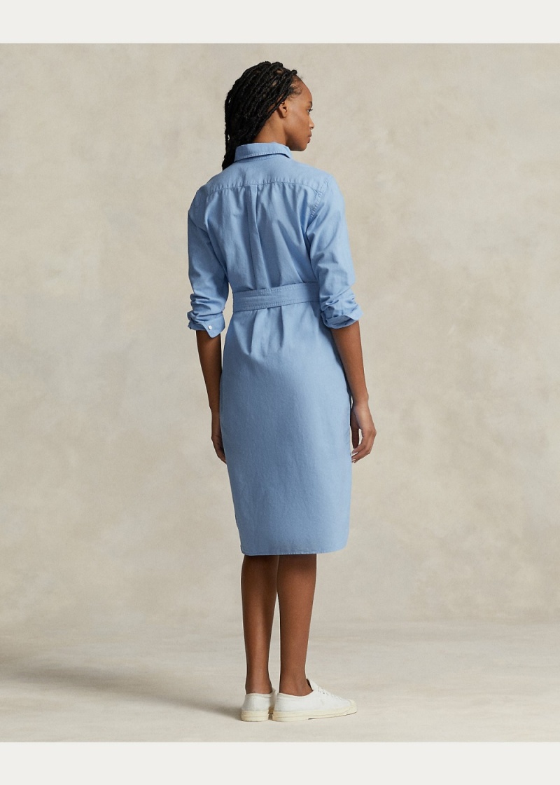 Vestido Belted Algodon Oxford Shirtdress Mujer Azules | CJRU10324 - vista 4