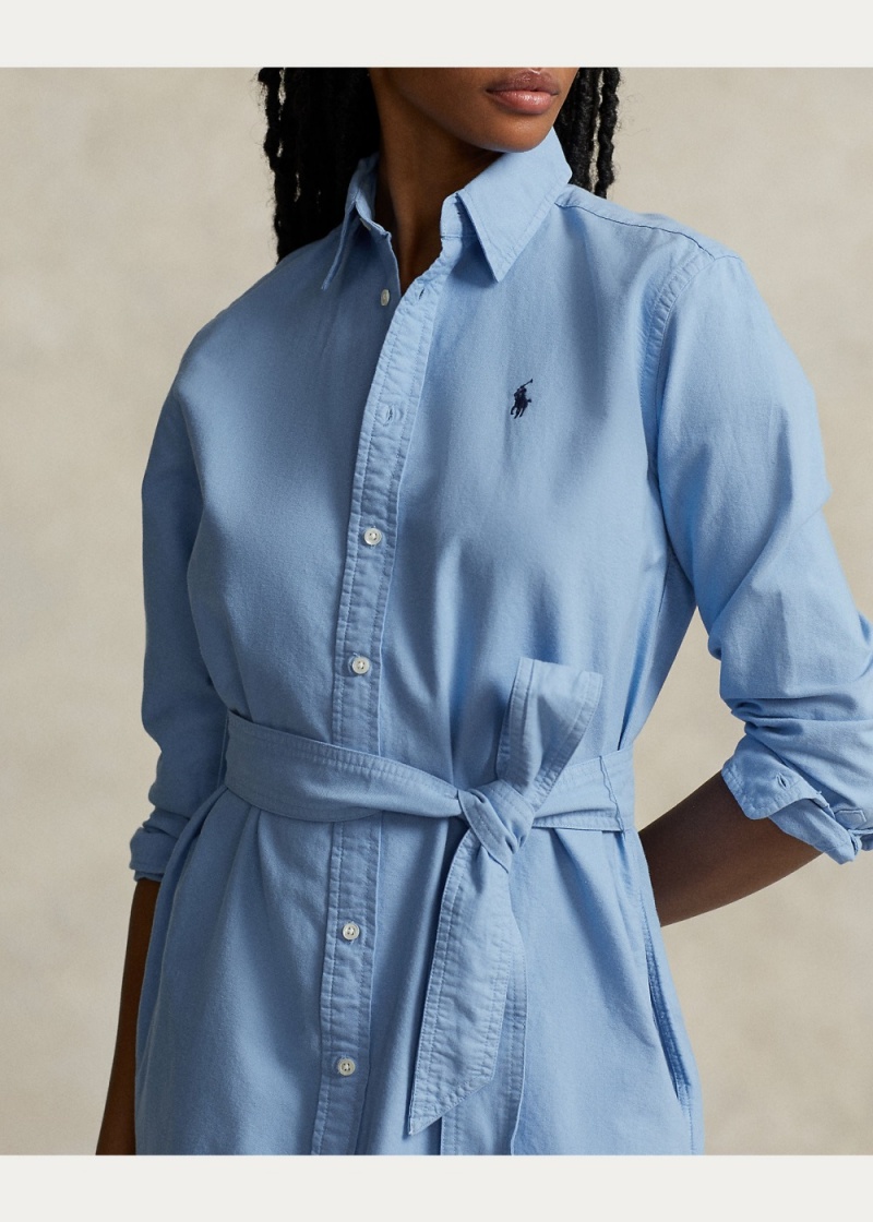 Vestido Belted Algodon Oxford Shirtdress Mujer Azules | CJRU10324 - vista 5