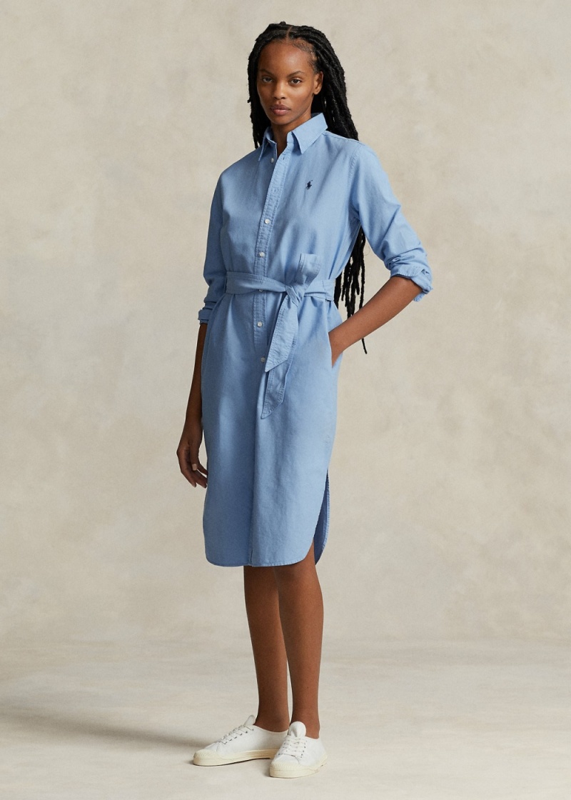 Vestido Belted Algodon Oxford Shirtdress Mujer Azules | CJRU10324 - vista 1