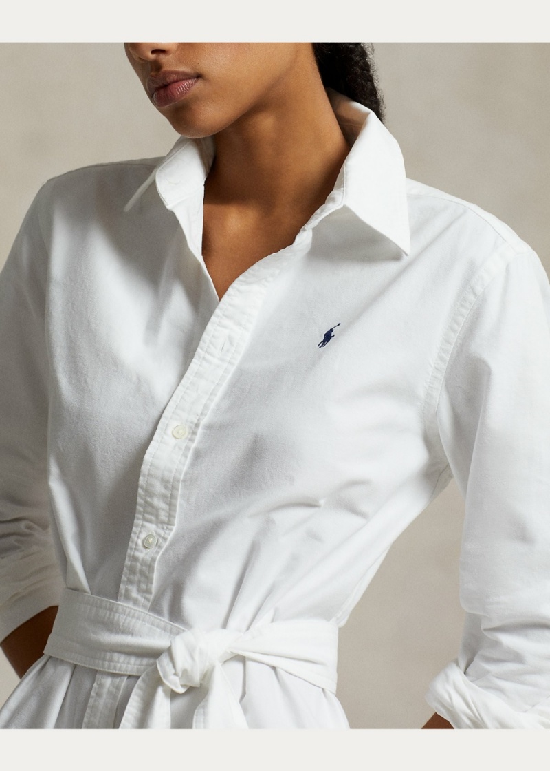 Vestido Belted Algodon Oxford Shirtdress Mujer Blancos | KZWI03846 - vista 3