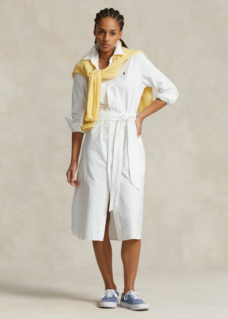 Vestido Belted Algodon Oxford Shirtdress Mujer Blancos | KZWI03846 - vista 1