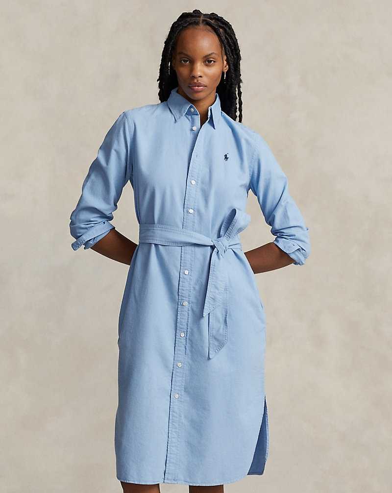 Vestido Ralph Lauren Belted Cotton Oxforddress Mujer Azules Claro | DIGQZPM-63 - vista 3