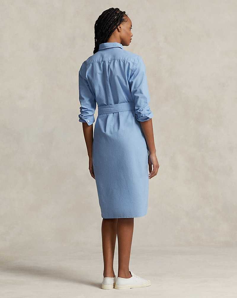 Vestido Ralph Lauren Belted Cotton Oxforddress Mujer Azules Claro | DIGQZPM-63 - vista 4