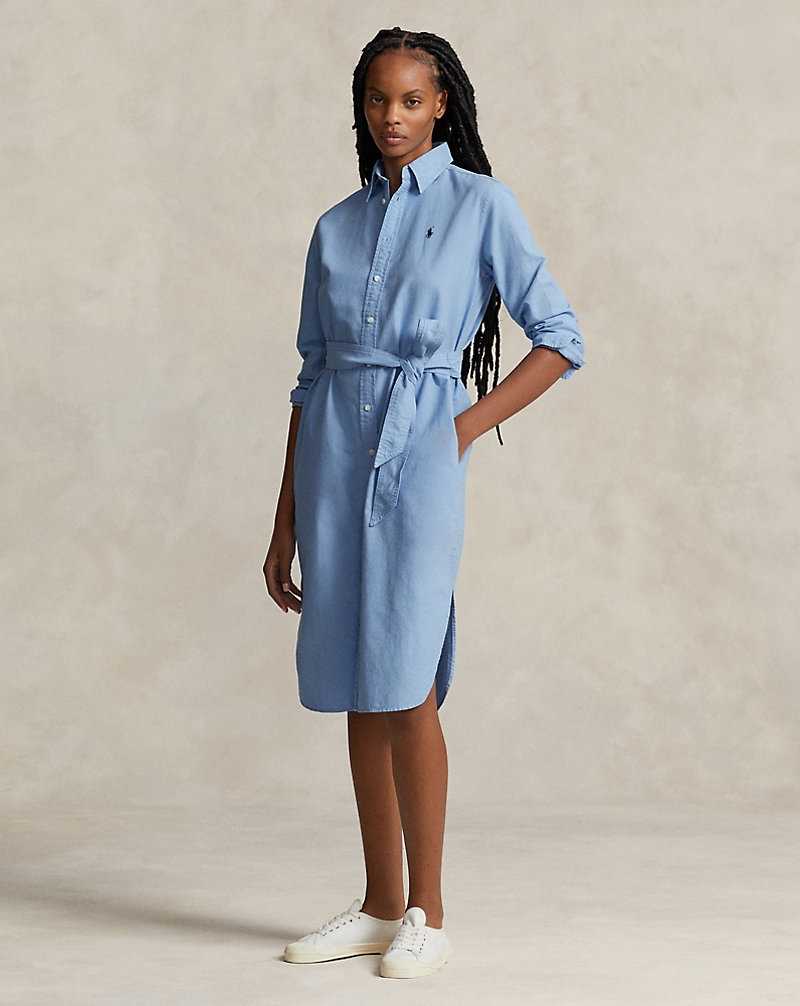 Vestido Ralph Lauren Belted Cotton Oxforddress Mujer Azules Claro | DIGQZPM-63 - vista 1