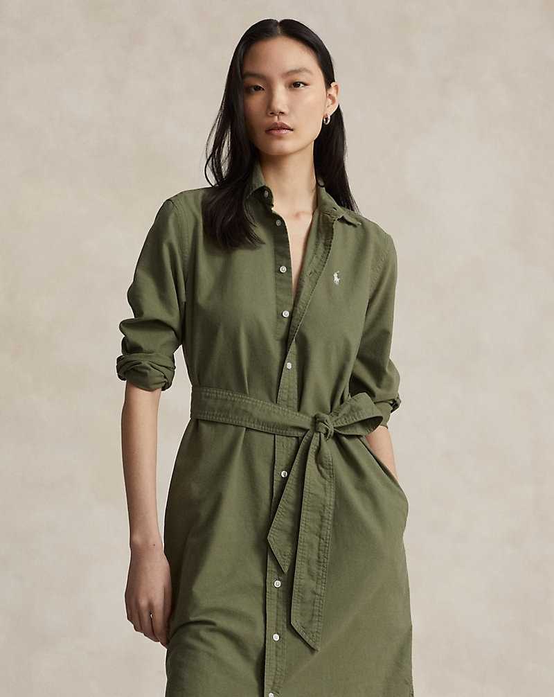 Vestido Ralph Lauren Belted Cotton Oxforddress Mujer Verde Oliva | DEKPALV-63 - vista 3