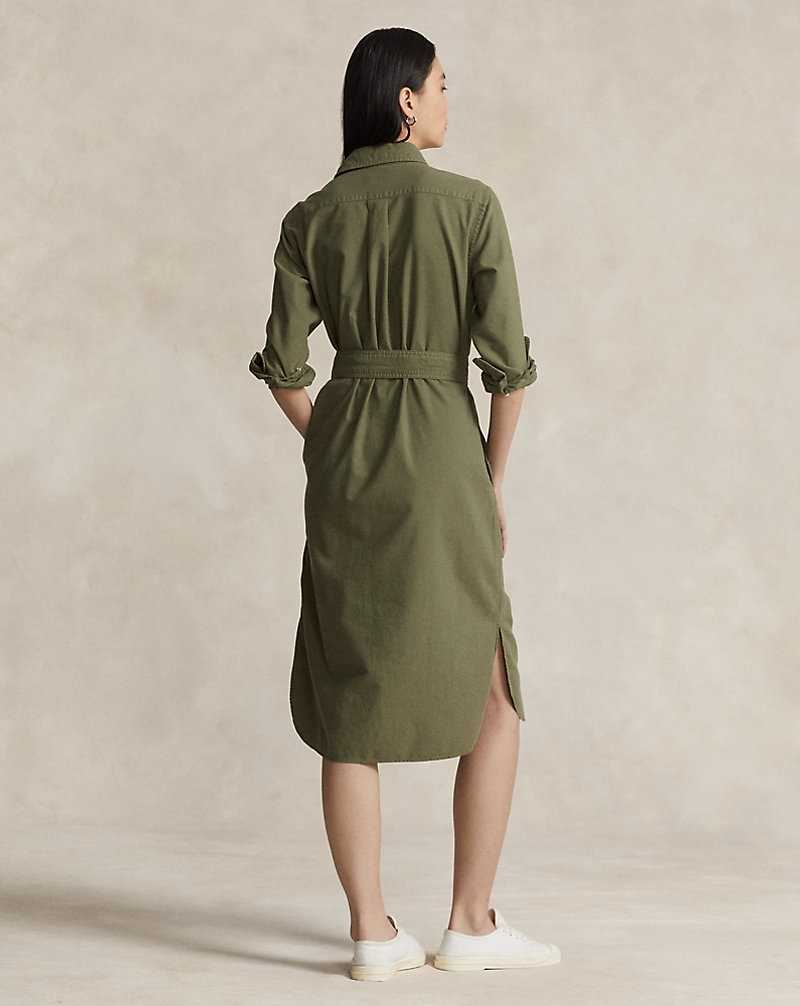 Vestido Ralph Lauren Belted Cotton Oxforddress Mujer Verde Oliva | DEKPALV-63 - vista 4