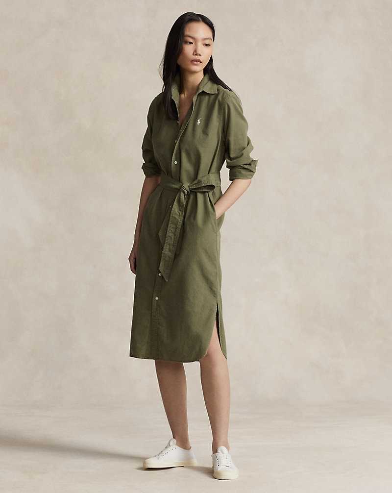Vestido Ralph Lauren Belted Cotton Oxforddress Mujer Verde Oliva | DEKPALV-63 - vista 1