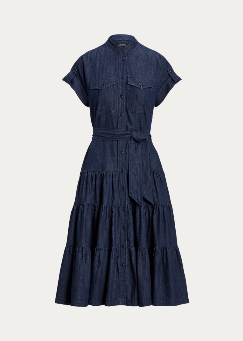 Vestido Belted Denim Tiered Shirtdress Mujer Azules | ATPV60942 - vista 2