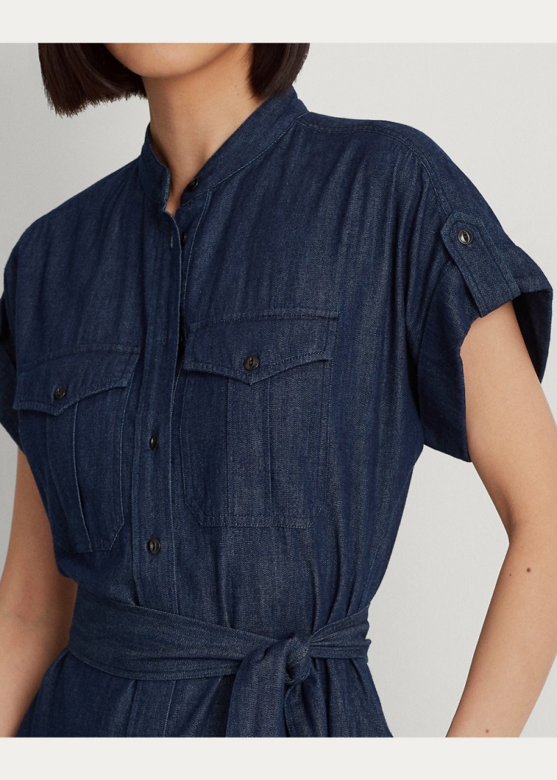 Vestido Belted Denim Tiered Shirtdress Mujer Azules | ATPV60942 - vista 4