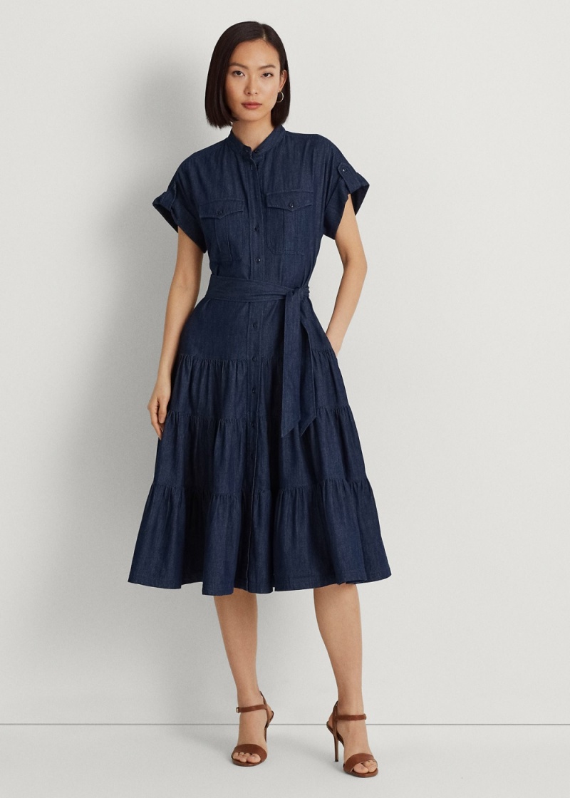Vestido Belted Denim Tiered Shirtdress Mujer Azules | ATPV60942 - vista 1