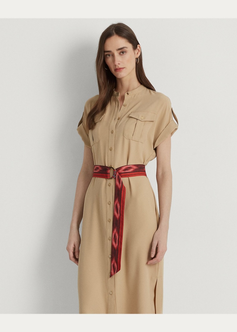 Vestido Belted Double-Faced Georgette Shirtdress Mujer Marrom | TNZQ38024 - vista 2