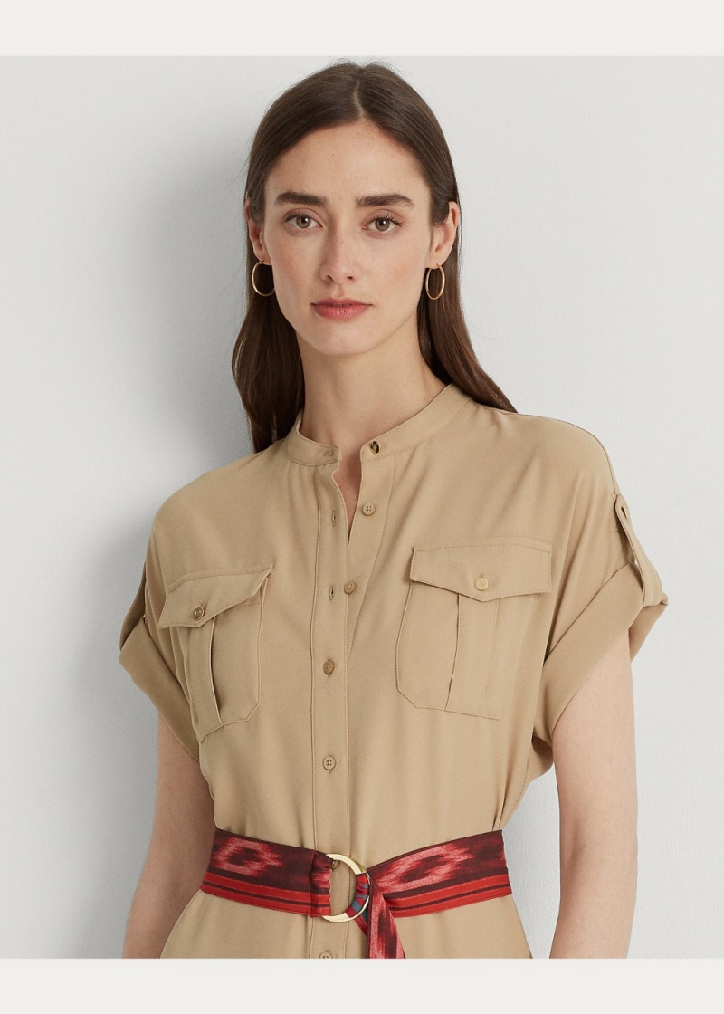 Vestido Belted Double-Faced Georgette Shirtdress Mujer Marrom | TNZQ38024 - vista 3