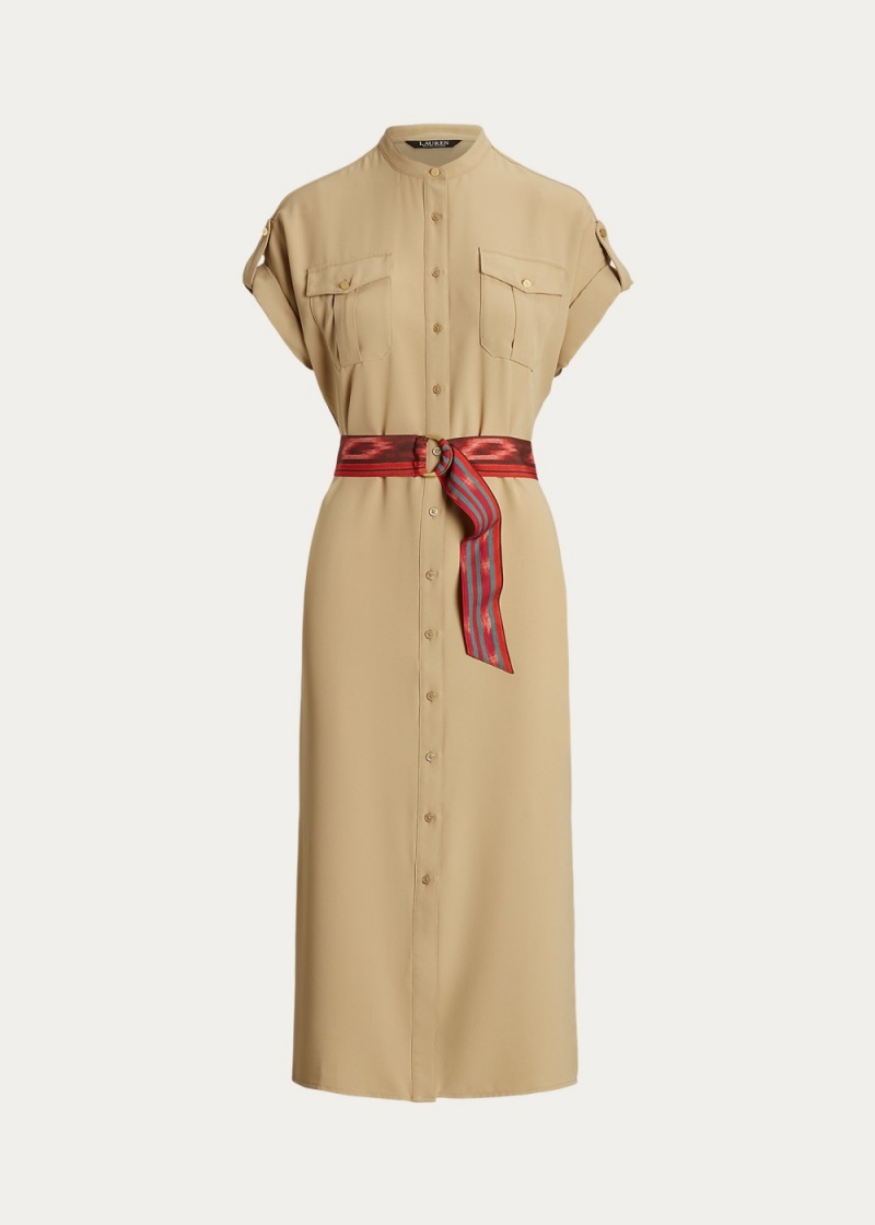 Vestido Belted Double-Faced Georgette Shirtdress Mujer Marrom | TNZQ38024 - vista 1