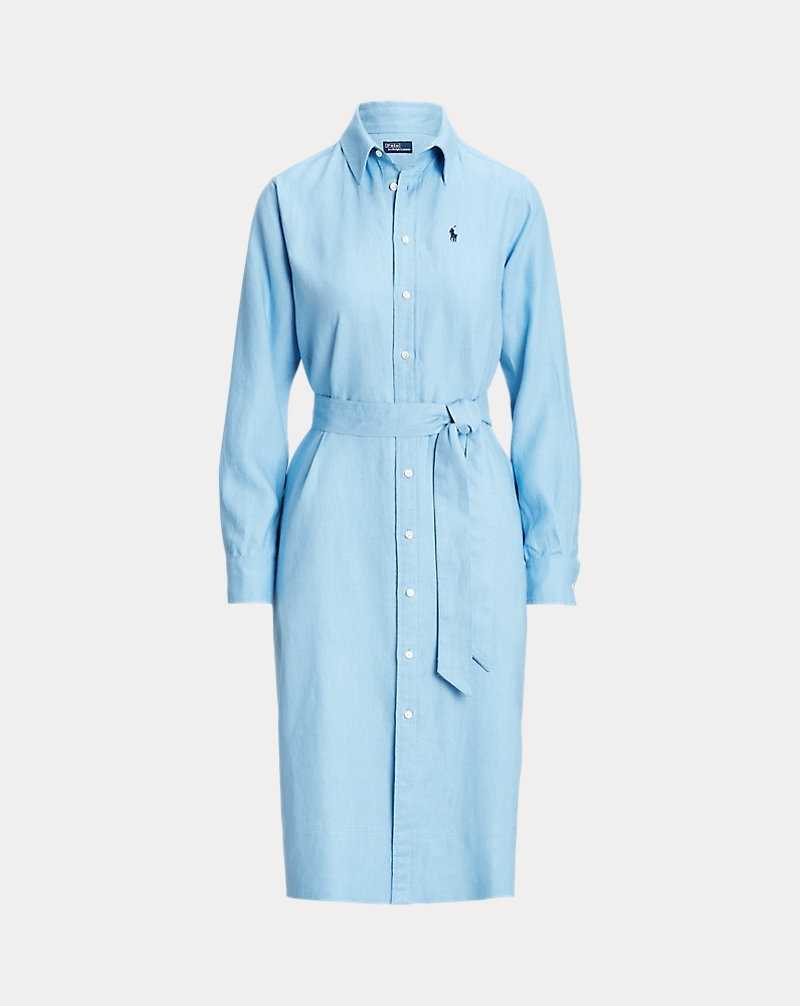 Vestido Ralph Lauren Belted Linendress Mujer Azules | YFGARWN-83 - vista 2