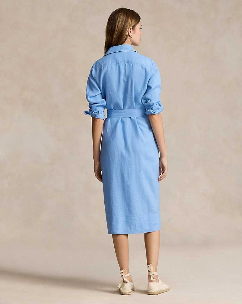 Vestido Ralph Lauren Belted Linendress Mujer Azules | YFGARWN-83 - vista 4