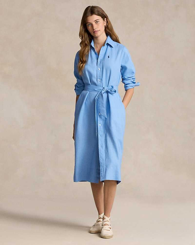 Vestido Ralph Lauren Belted Linendress Mujer Azules | YFGARWN-83 - vista 1