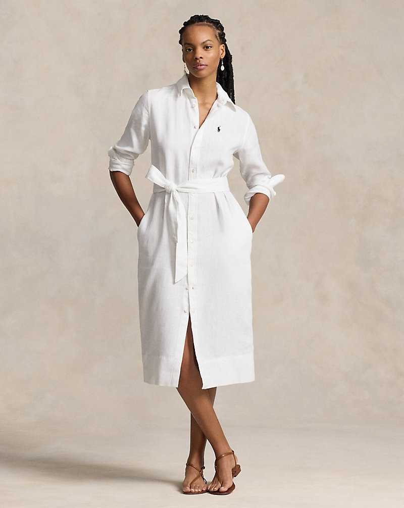 Vestido Ralph Lauren Belted Linendress Mujer Blancos | OVRULCG-46 - vista 1