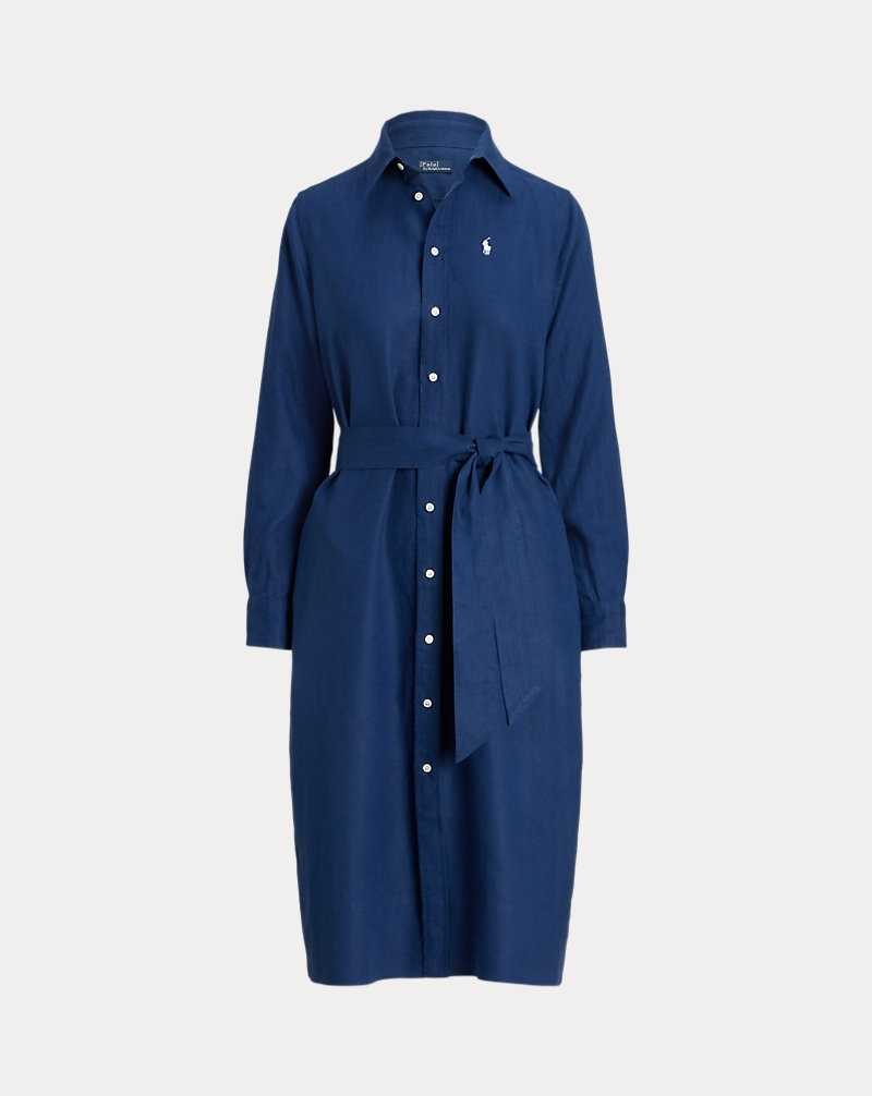 Vestido Ralph Lauren Belted Linendress Mujer Azules | DHUZPSQ-79 - vista 2