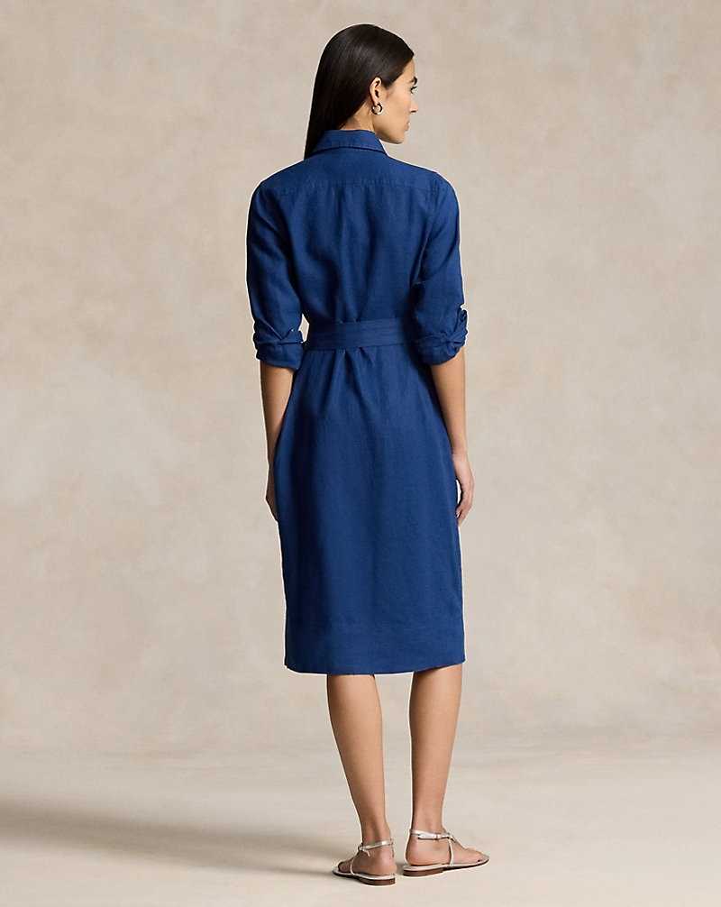 Vestido Ralph Lauren Belted Linendress Mujer Azules | DHUZPSQ-79 - vista 4