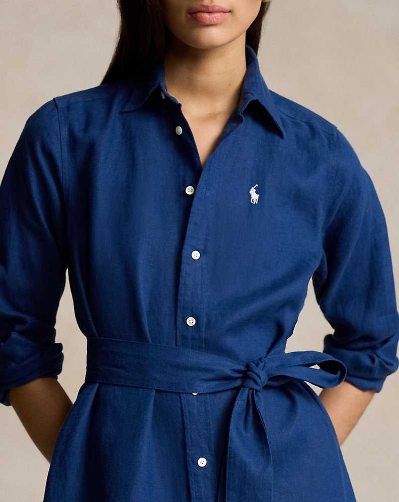 Vestido Ralph Lauren Belted Linendress Mujer Azules | DHUZPSQ-79 - vista 5
