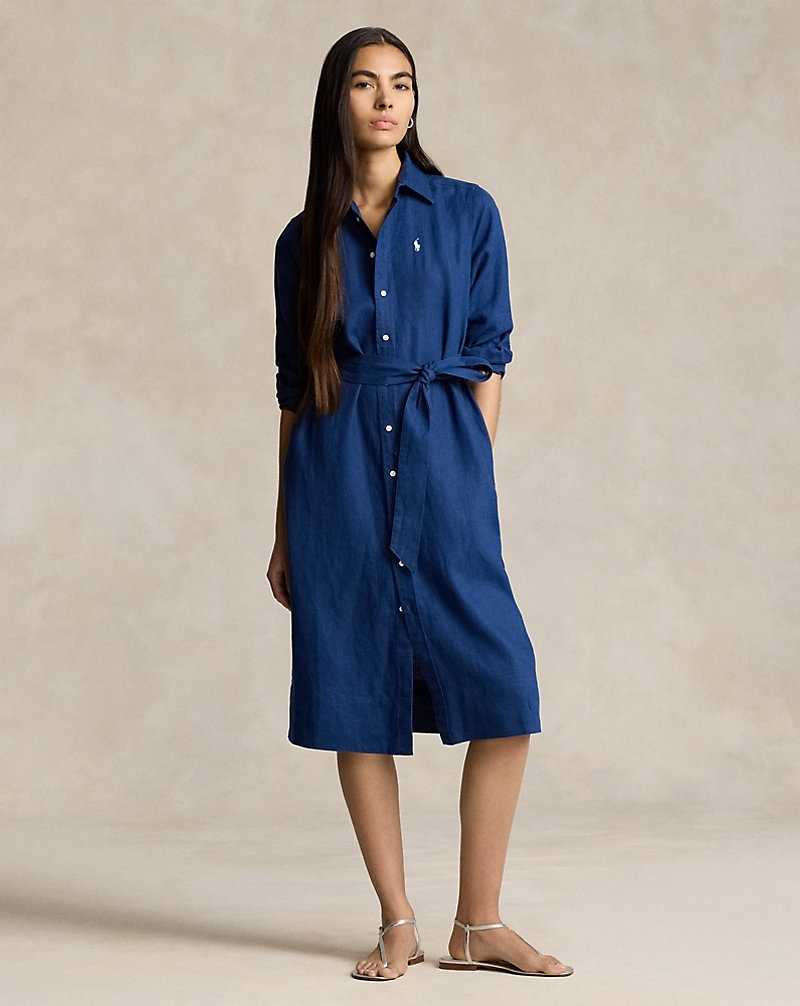 Vestido Ralph Lauren Belted Linendress Mujer Azules | DHUZPSQ-79 - vista 1