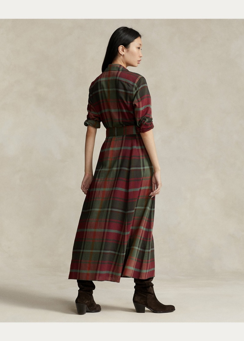 Vestido Belted Plaid Algodon-Blend Shirtdress Mujer Marrom | FNCQ47390 - vista 3