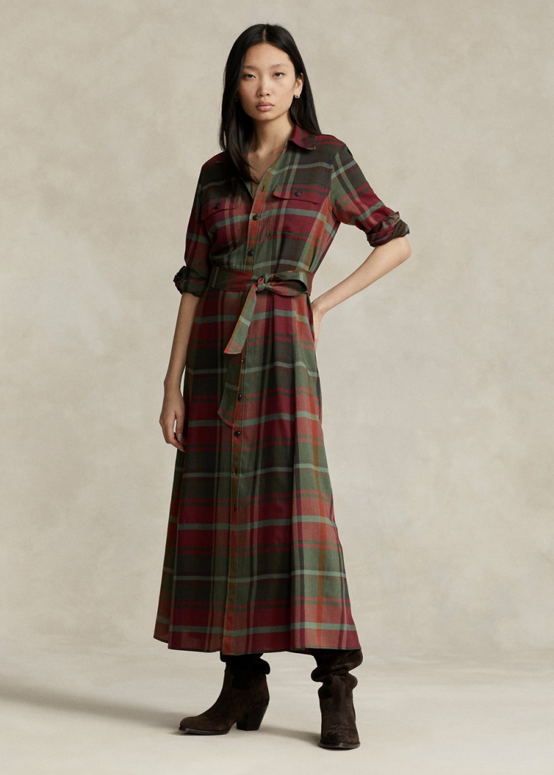 Vestido Belted Plaid Algodon-Blend Shirtdress Mujer Marrom | FNCQ47390 - vista 1