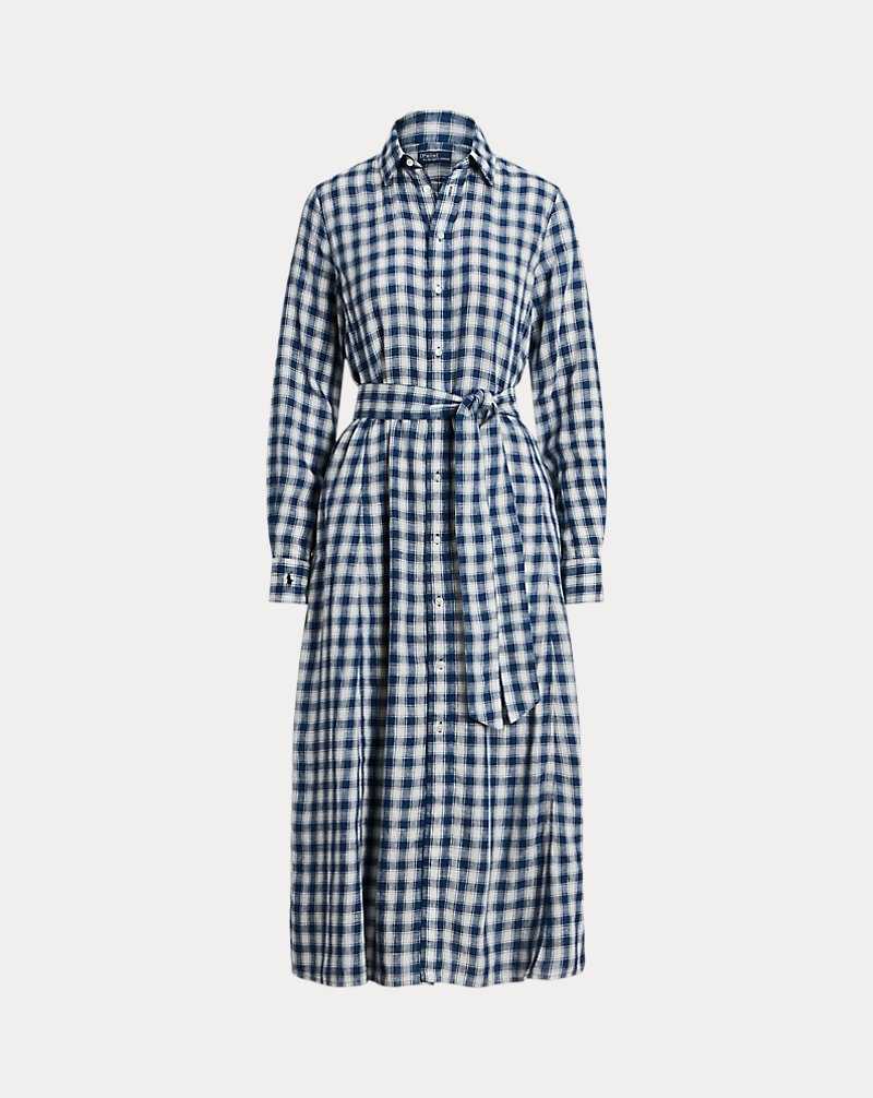 Vestido Ralph Lauren Belted Plaid Linendress Mujer 1618 Blue/White Check | UKNCTED-06 - vista 2