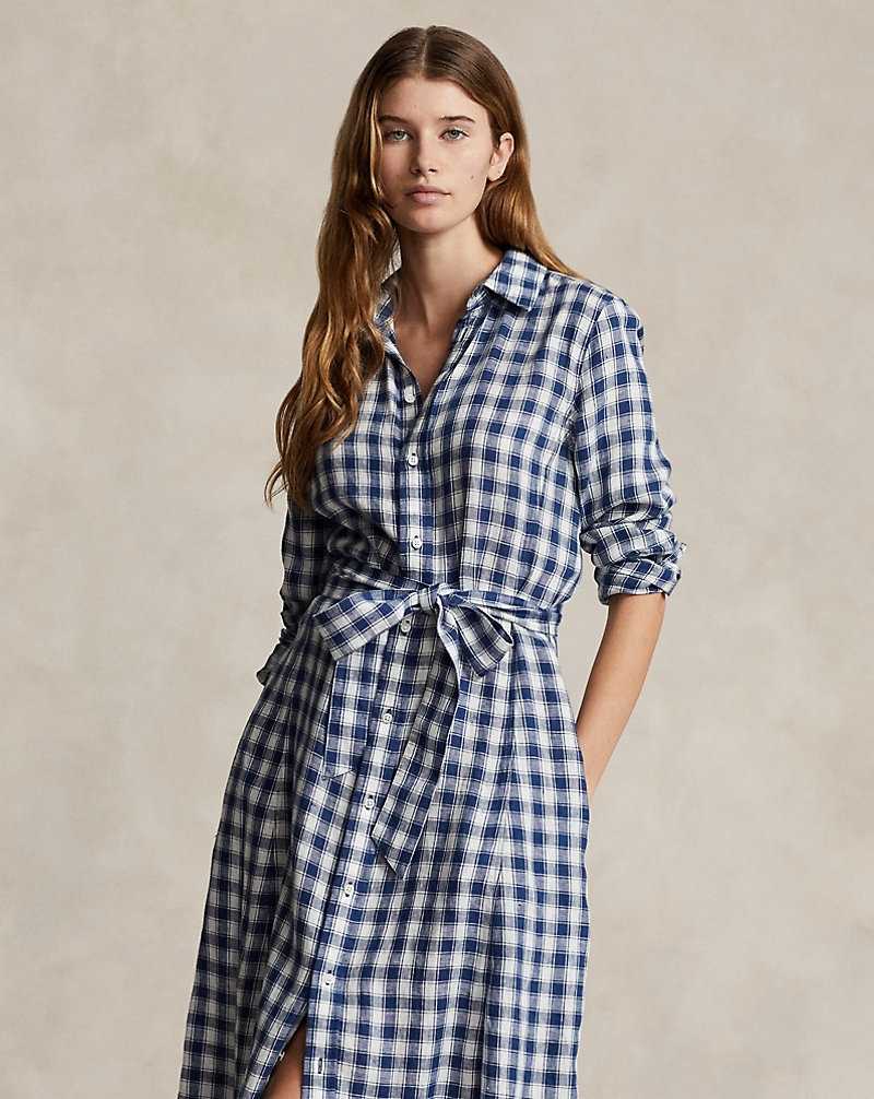 Vestido Ralph Lauren Belted Plaid Linendress Mujer 1618 Blue/White Check | UKNCTED-06 - vista 3