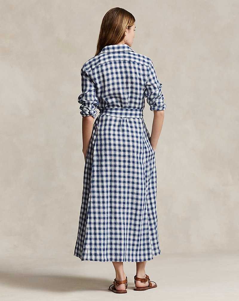 Vestido Ralph Lauren Belted Plaid Linendress Mujer 1618 Blue/White Check | UKNCTED-06 - vista 4