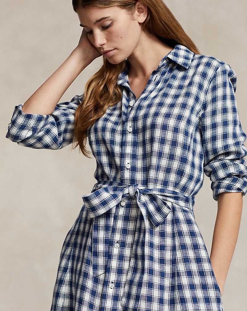 Vestido Ralph Lauren Belted Plaid Linendress Mujer 1618 Blue/White Check | UKNCTED-06 - vista 5