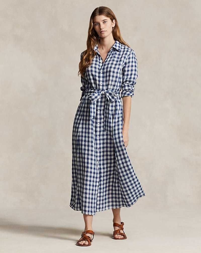 Vestido Ralph Lauren Belted Plaid Linendress Mujer 1618 Blue/White Check | UKNCTED-06 - vista 1