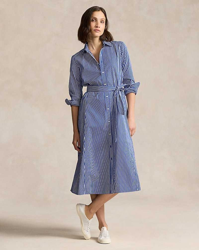 Vestido Ralph Lauren Belted Striped Cottondress Mujer Blancos | XAHJLUE-32 - vista 1